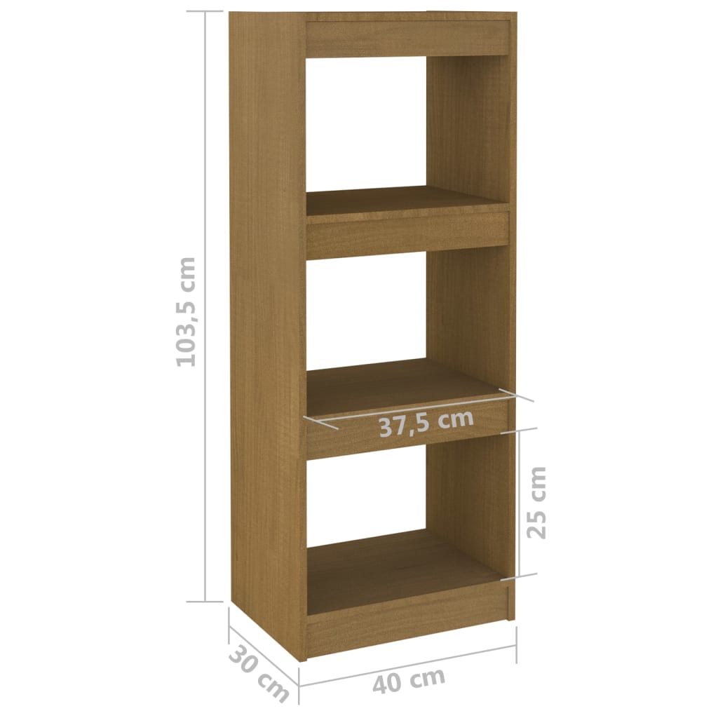 Bokhylle/romdeler honningbrun 40x30x103,5 cm heltre furu