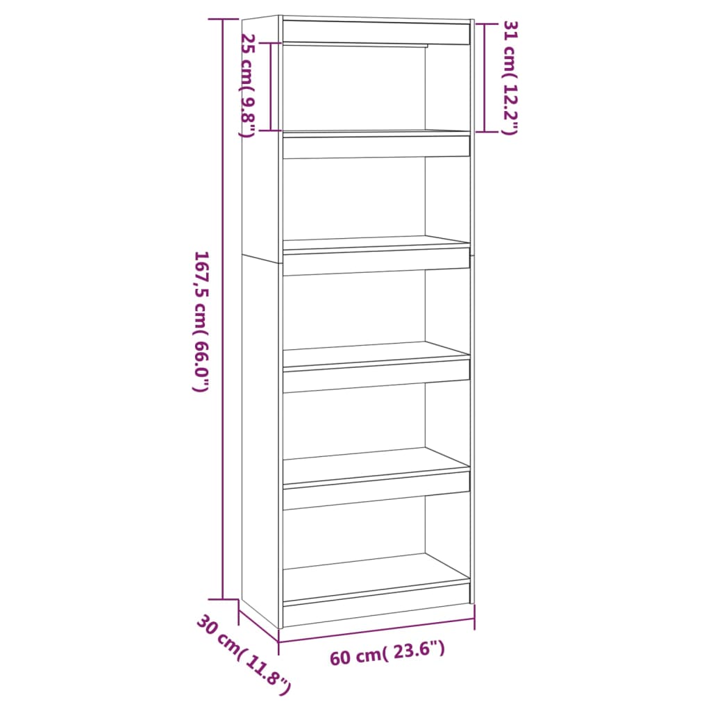 Bokhylle/romdeler 60x35x167 cm heltre furu