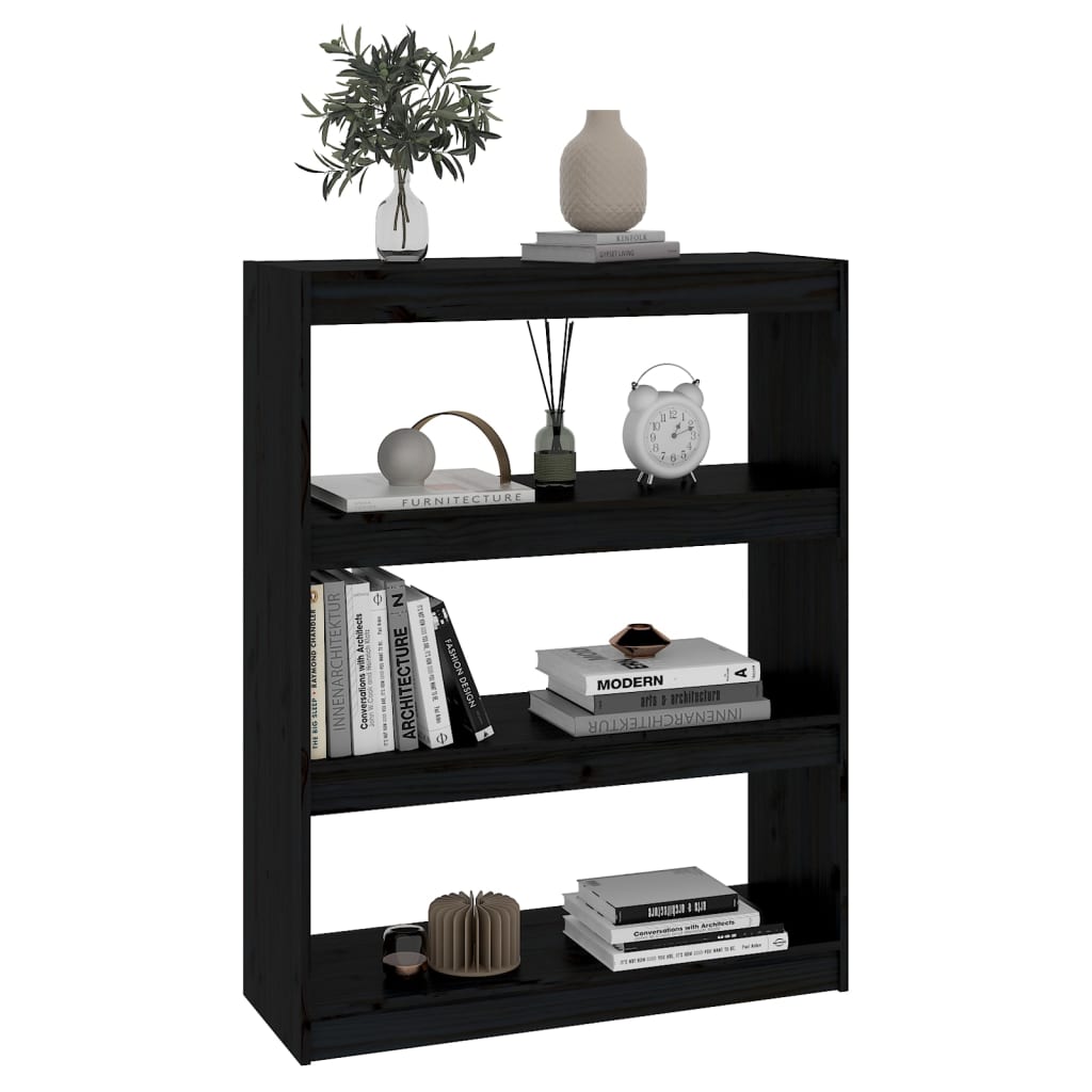 Bokhylle/romdeler svart 80x30x103,5 cm heltre furu