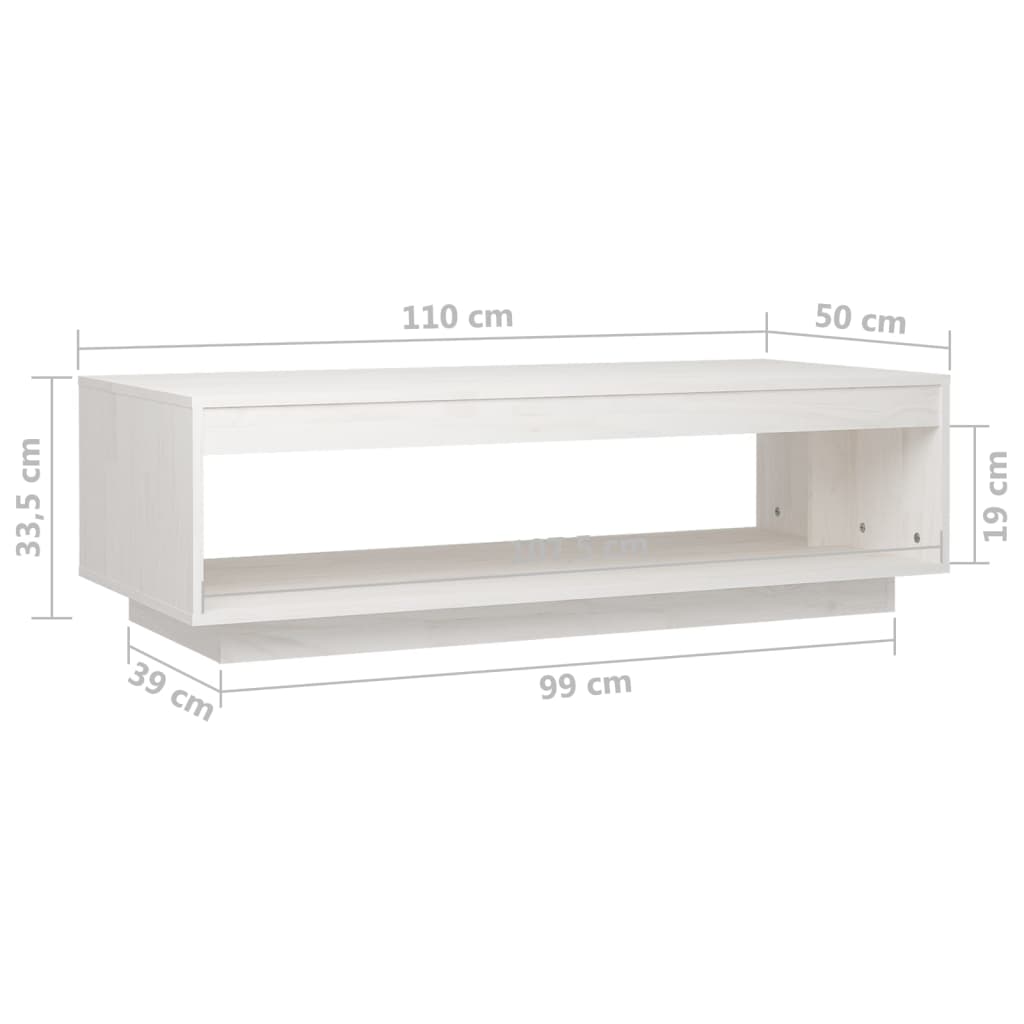 Salongbord hvit 110x50x33,5 cm heltre furu vidaXL