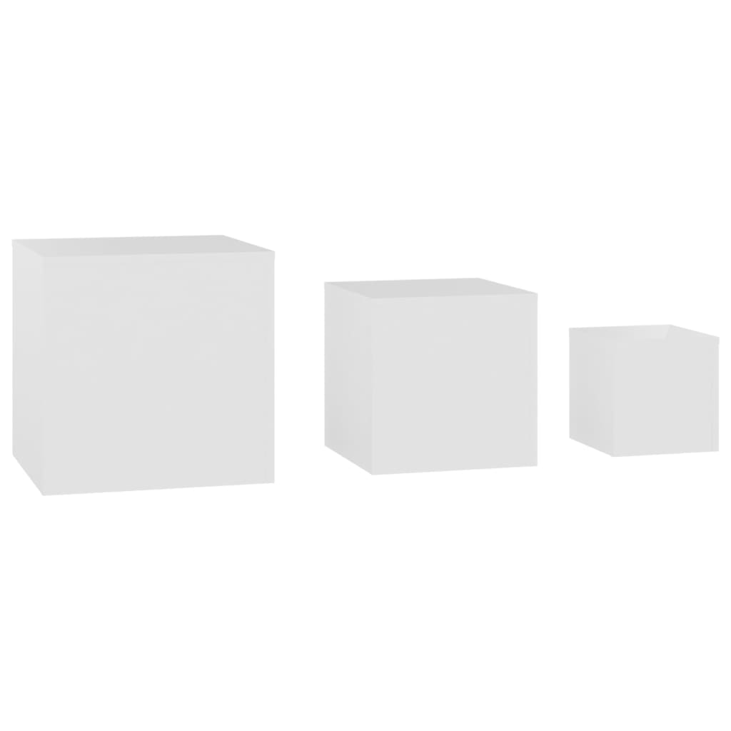 Sidebord 3 stk hvit konstruert tre