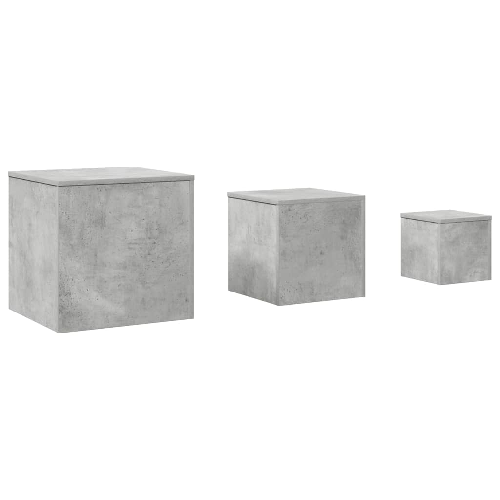 Sidebord 3 stk betonggrå konstruert tre