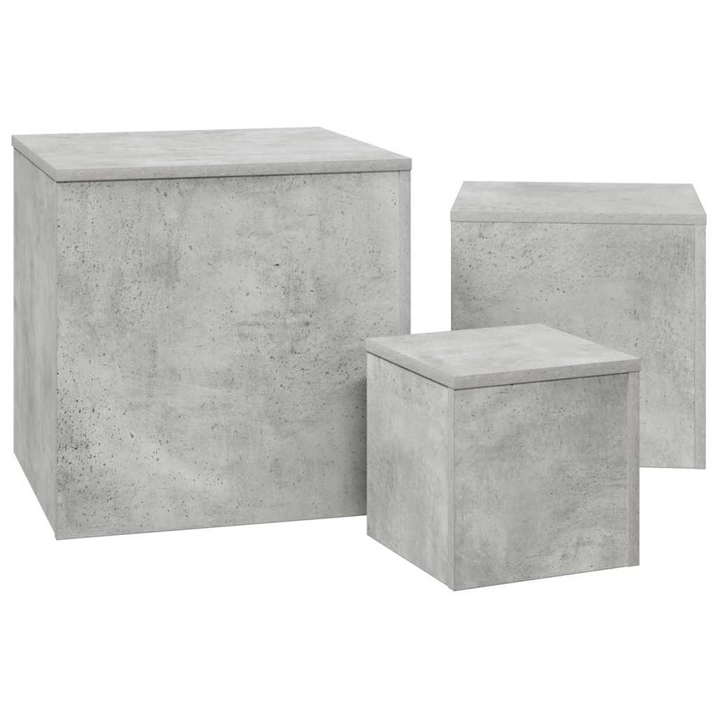 Sidebord 3 stk betonggrå konstruert tre