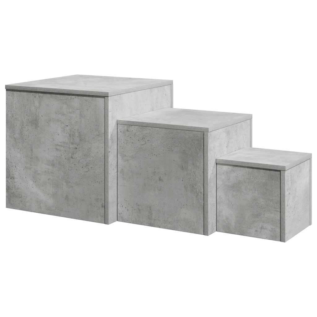 Sidebord 3 stk betonggrå konstruert tre