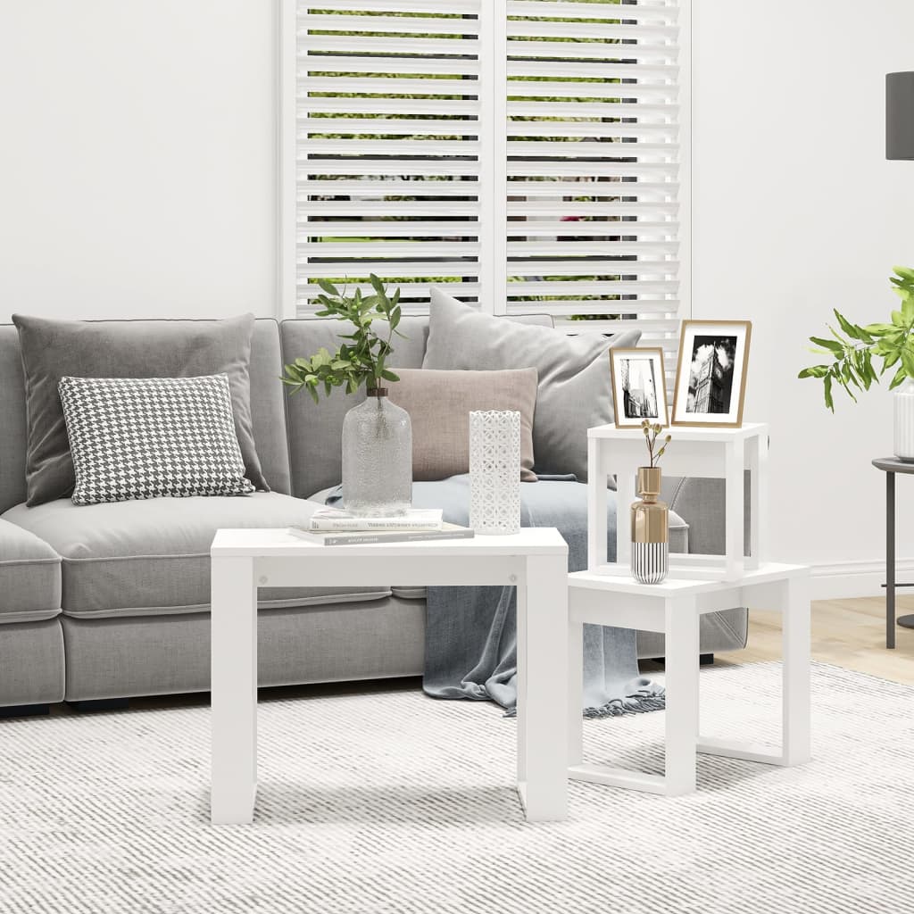 Settingbord 3 stk hvit konstruert tre