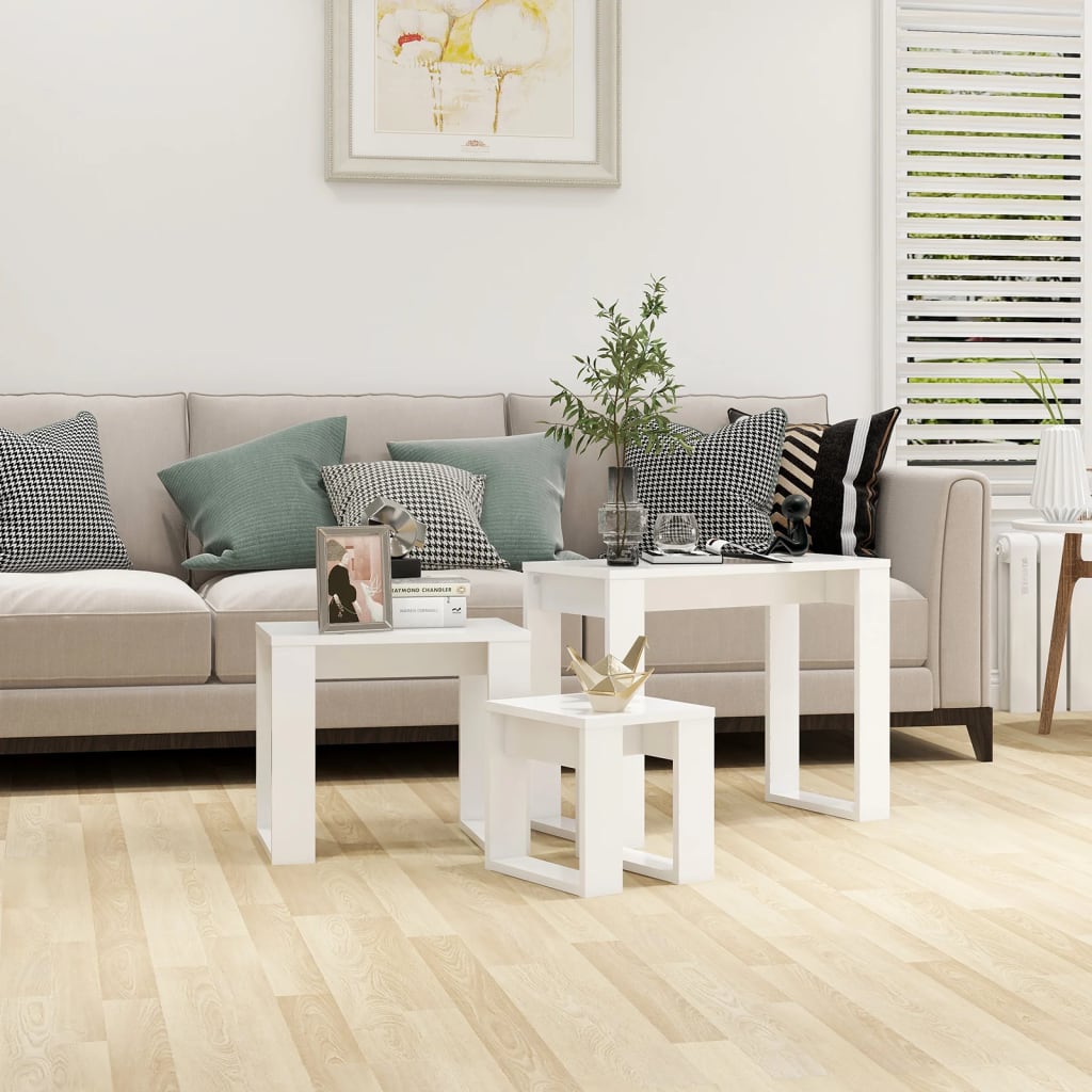 Settingbord 3 stk hvit konstruert tre