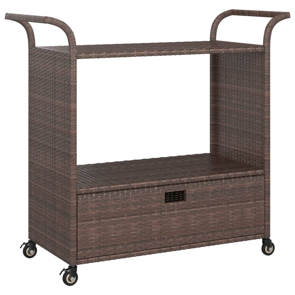 Serveringsvogn med skuff brun 100x45x97 cm polyrotting