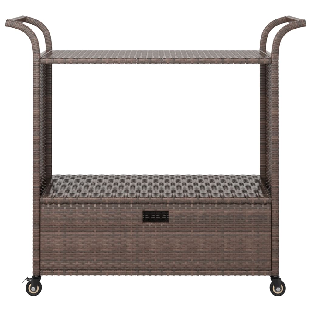 Serveringsvogn med skuff brun 100x45x97 cm polyrotting