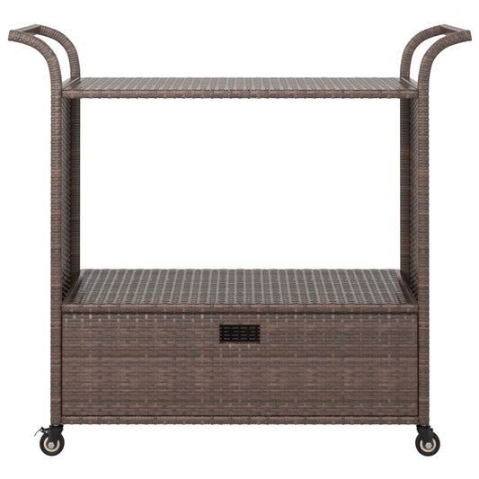 Serveringsvogn med skuff brun 100x45x97 cm polyrotting