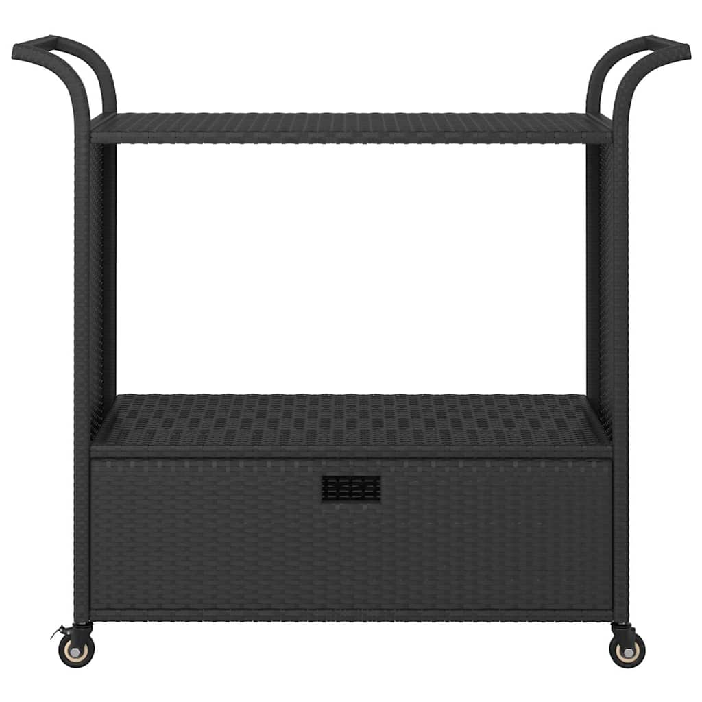 Serveringsvogn med skuff svart 100x45x97 cm polyrotting