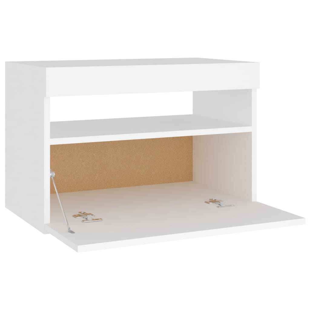 Nattbord med LED-lys 2 stk hvit 60x35x40 cm konstruert tre