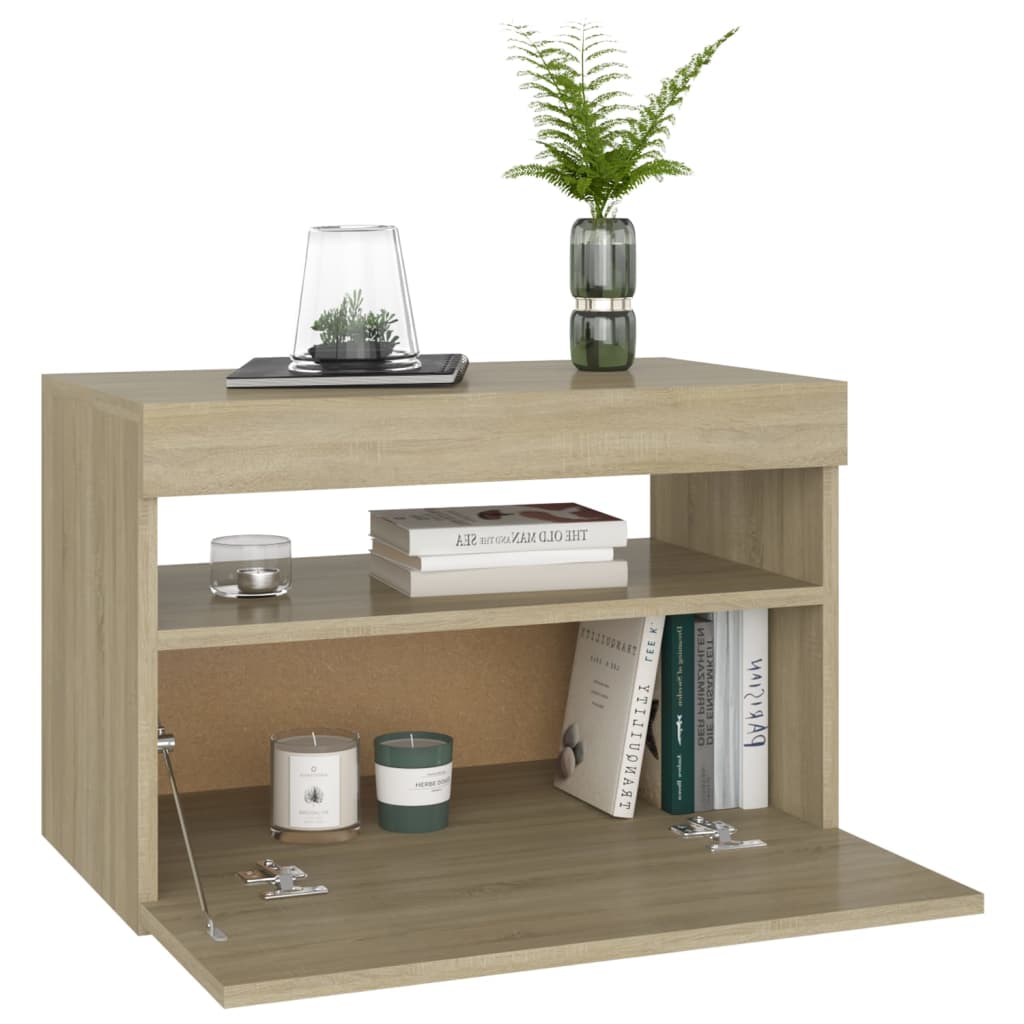 Nattbord med LED-lys sonoma eik 60x35x40 cm konstruert tre