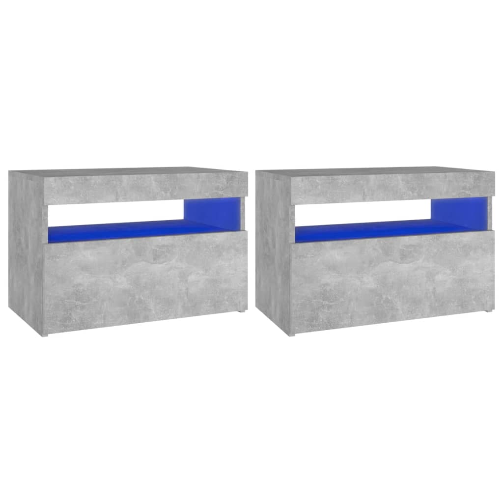 Nattbord & LED-lys 2 stk betonggrå 60x35x40 cm