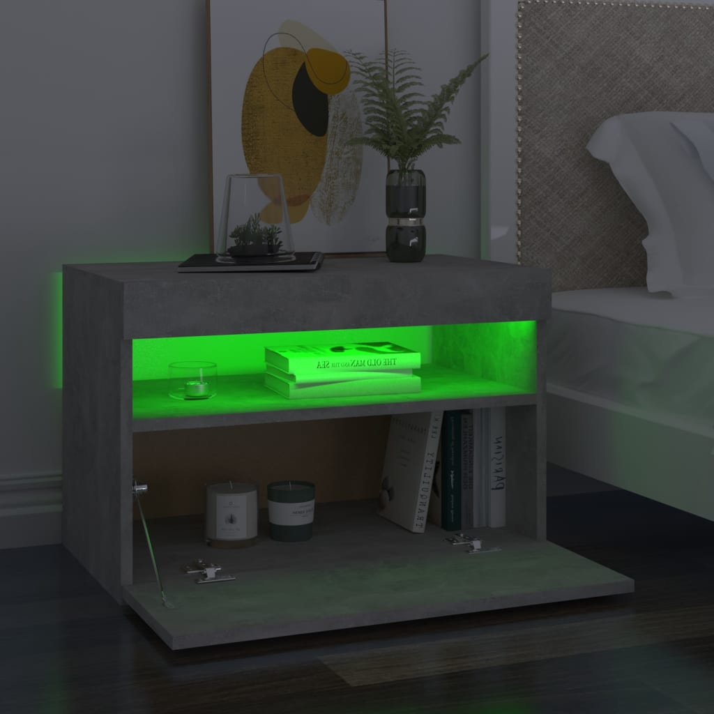 Nattbord & LED-lys 2 stk betonggrå 60x35x40 cm