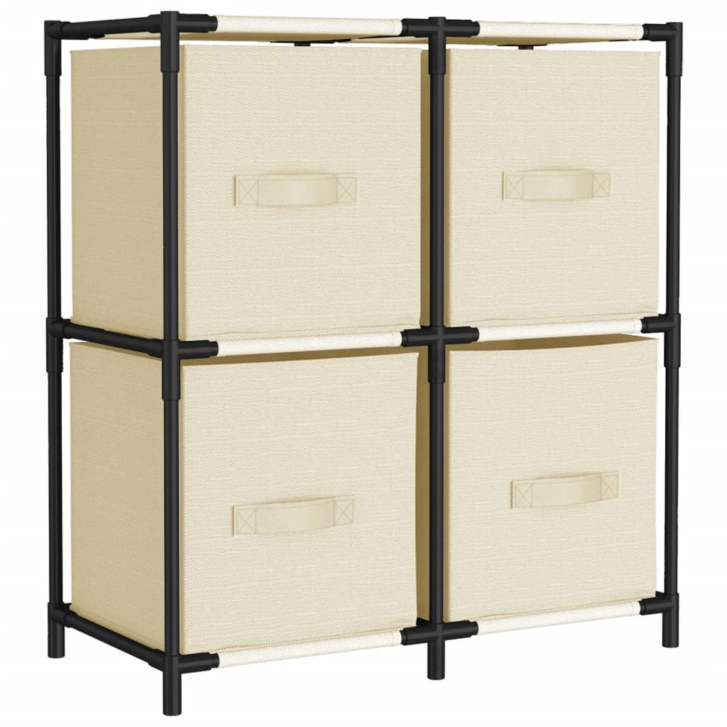 Oppbevaringsskap med 4 stoffkurver kremhvit 63x30x71 cm stål