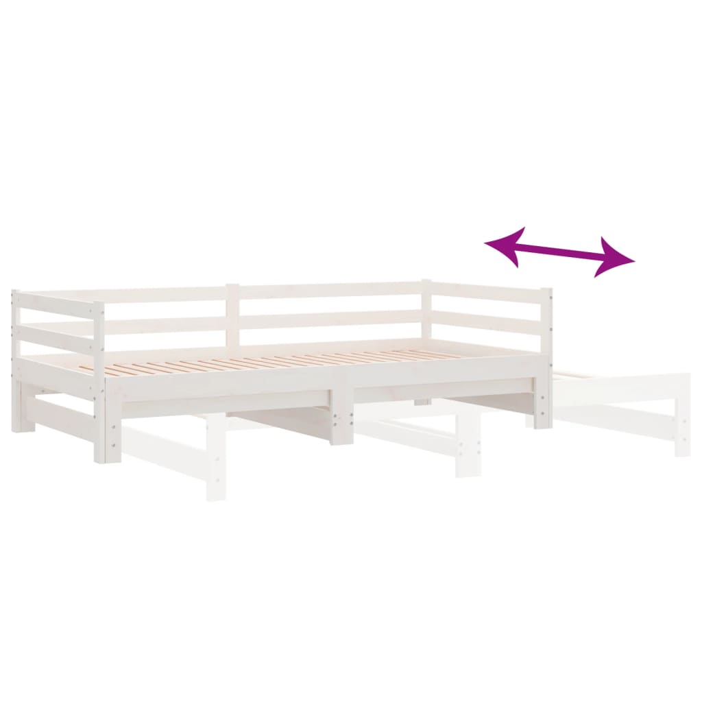 Uttrekkbar dagseng hvit heltre furu 2x(90x200) cm