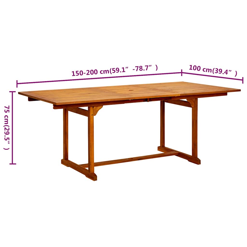 Utendørs spisebord (150-200)x100x75 cm heltre akasie vidaXL