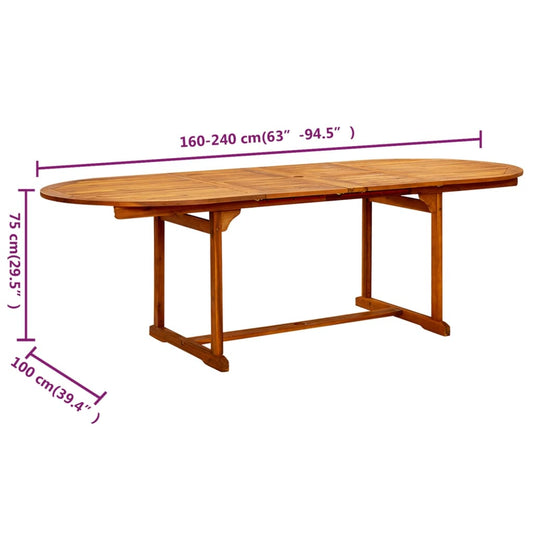 Utendørs spisebord (160-240)x100x75 cm heltre akasie vidaXL