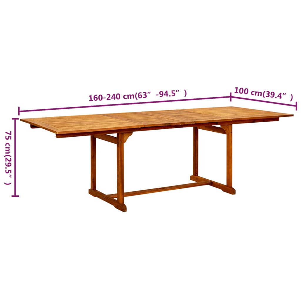 Utendørs spisebord (160-240)x100x75 cm heltre akasie vidaXL