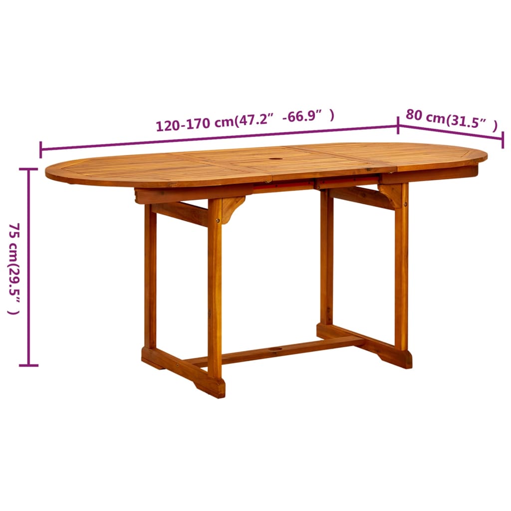Utendørs spisebord (120-170)x80x75 cm heltre akasie vidaXL
