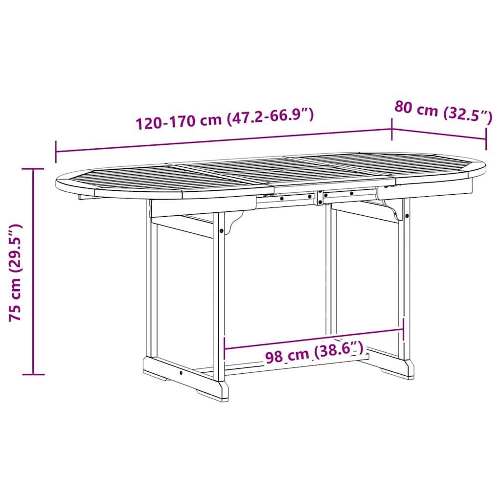 Utendørs spisebord (120-170)x80x75 cm heltre akasie