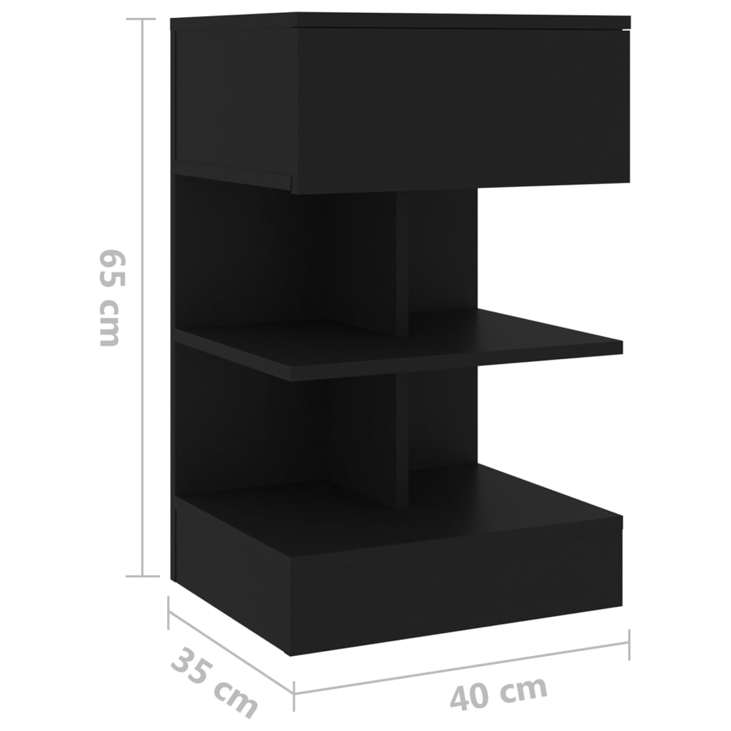 Nattbord svart 40x35x65 cm konstruert tre