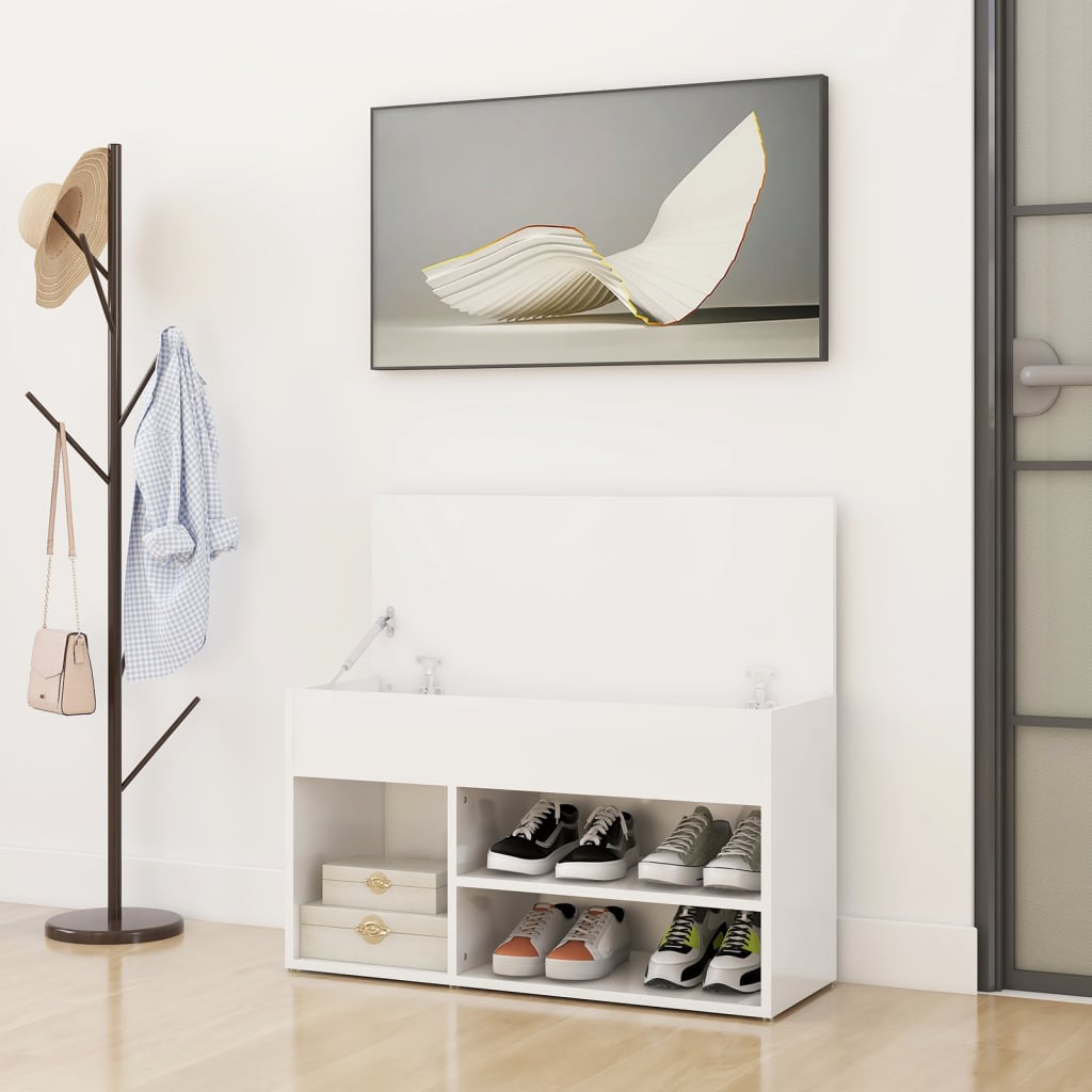 Skobenk høyglans hvit 80x30x45 cm konstruert tre