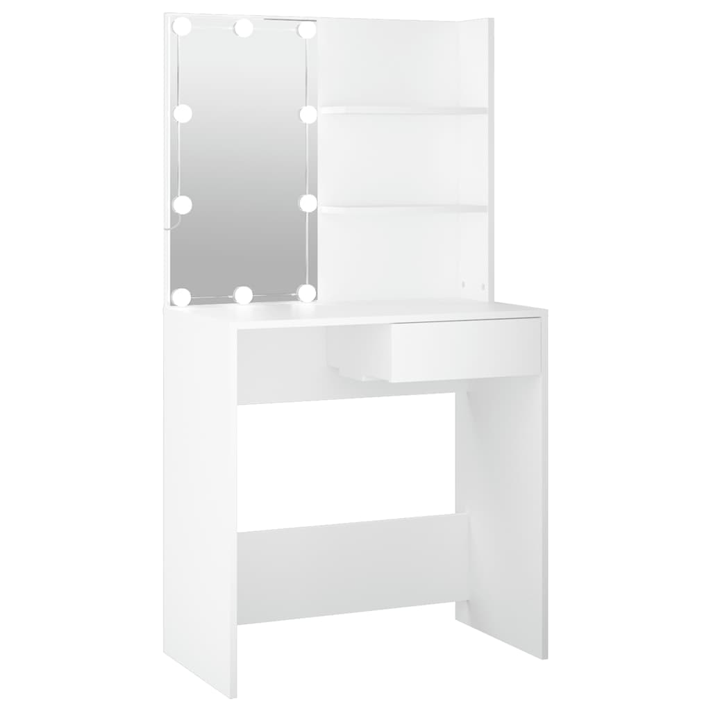Sminkebord med LED hvit 74,5x40x141 cm