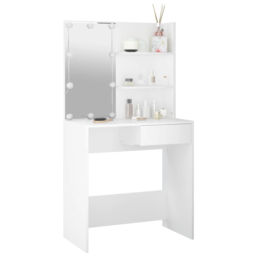 Sminkebord med LED hvit 74,5x40x141 cm