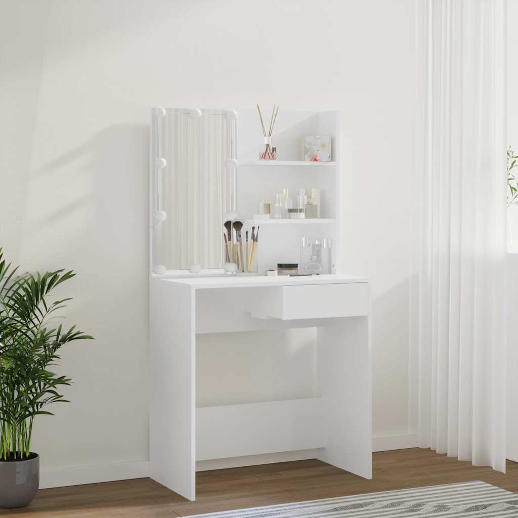 Sminkebord med LED hvit 74,5x40x141 cm
