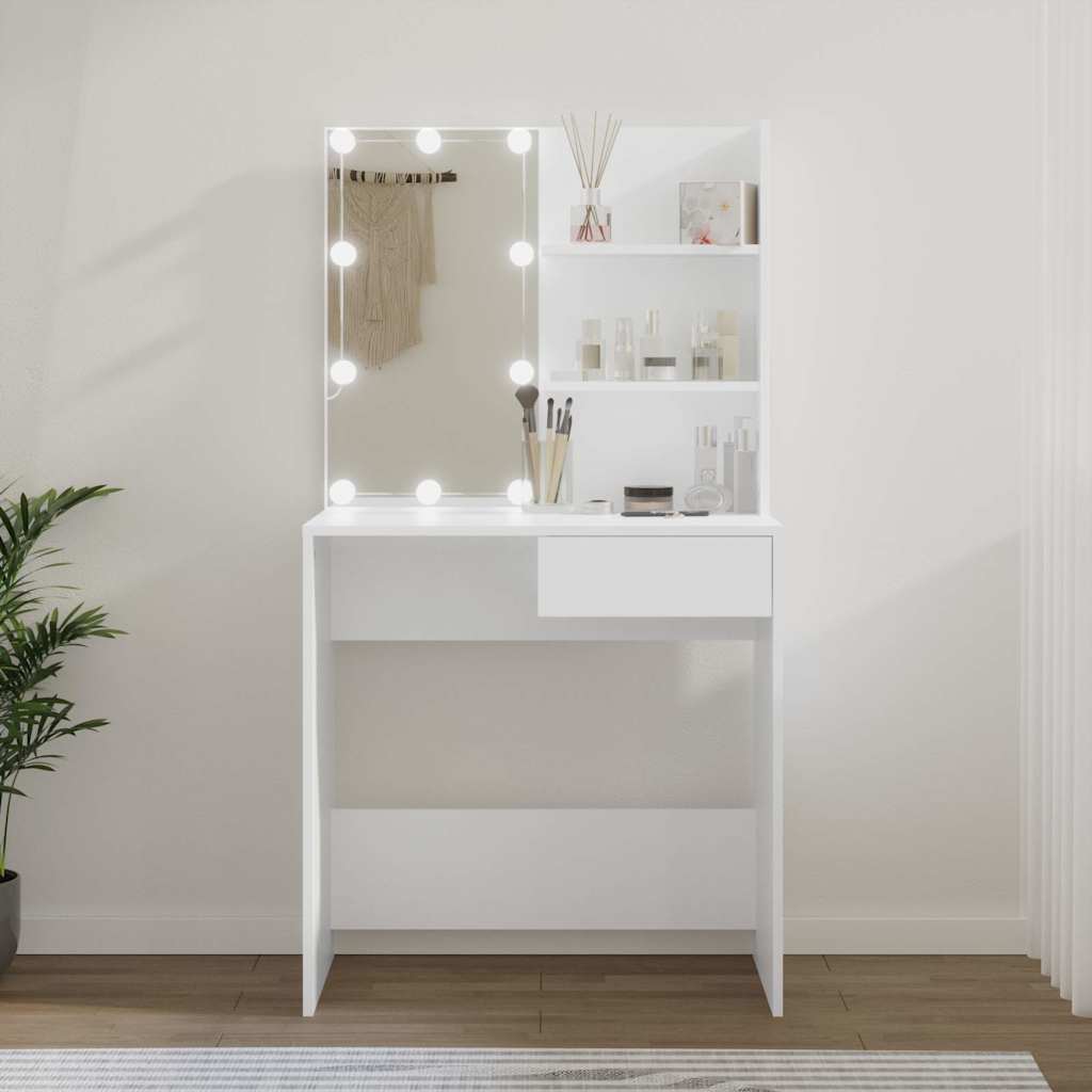 Sminkebord med LED hvit 74,5x40x141 cm