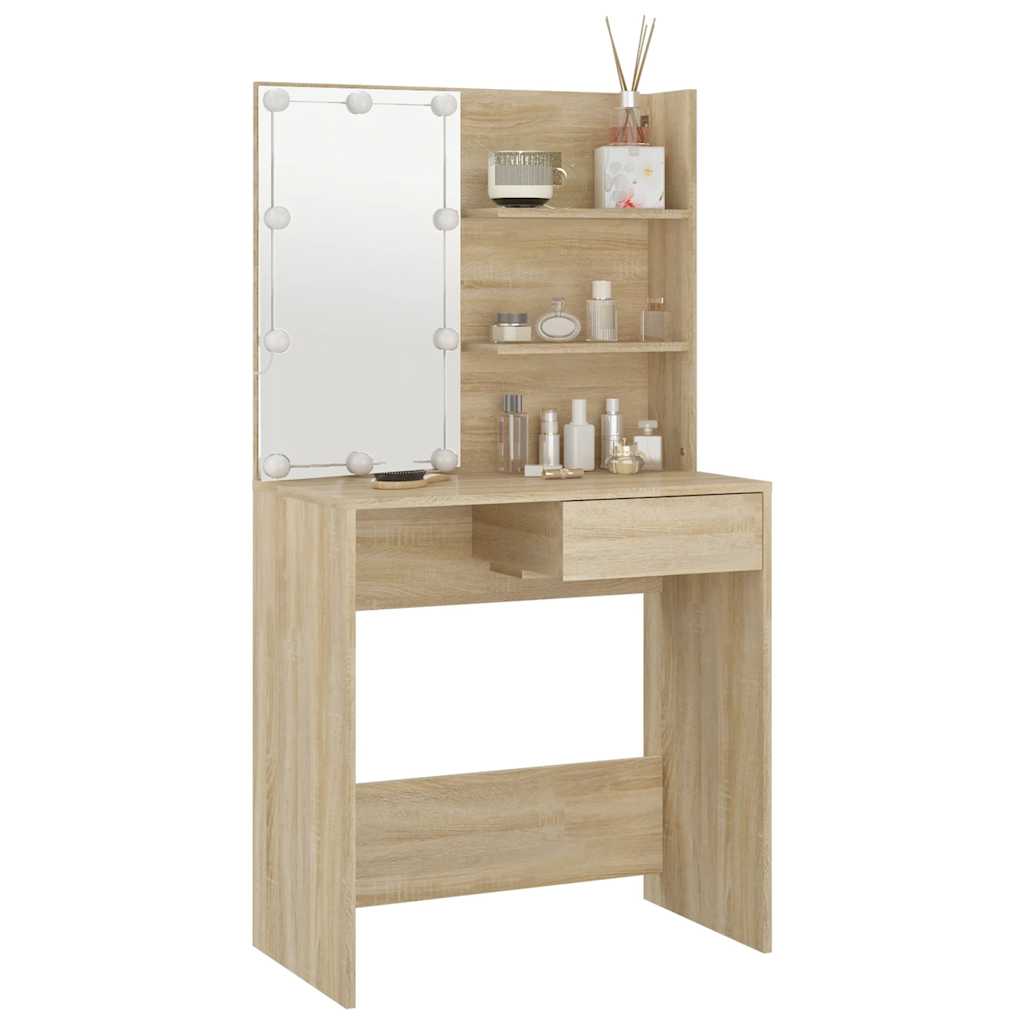 Sminkebord med LED sonoma eik 74,5x40x141 cm konstruert tre
