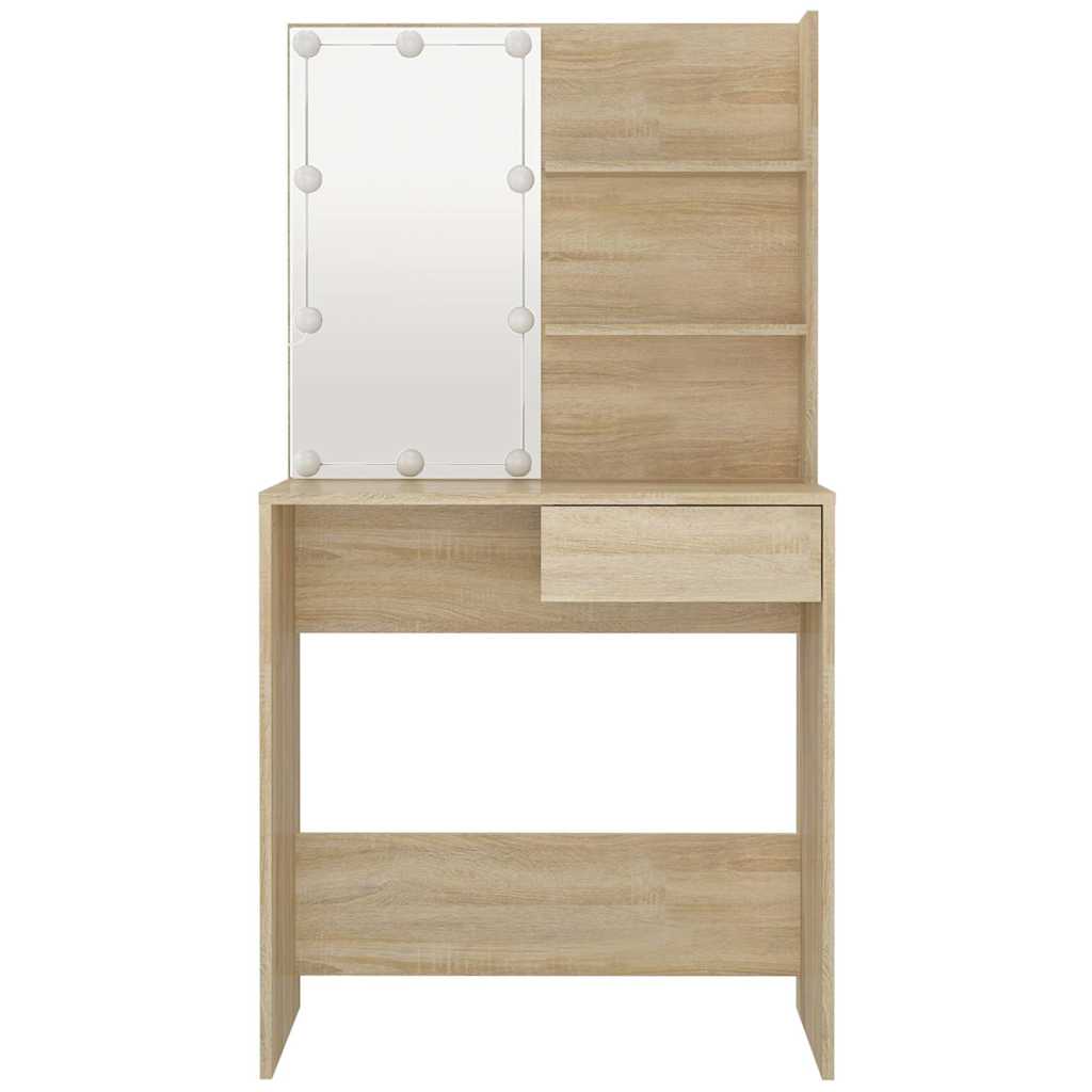 Sminkebord med LED sonoma eik 74,5x40x141 cm konstruert tre