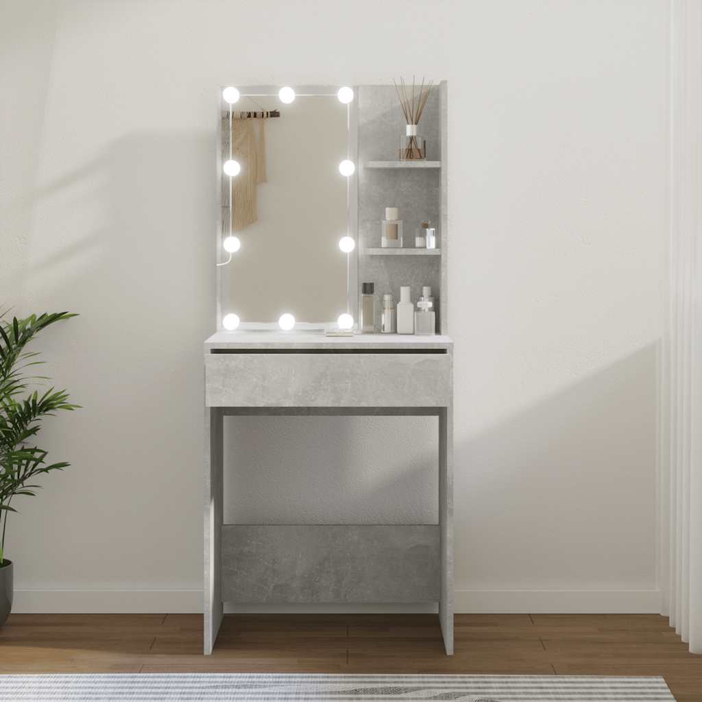 Sminkebord med LED betonggrå 60x40x140 cm