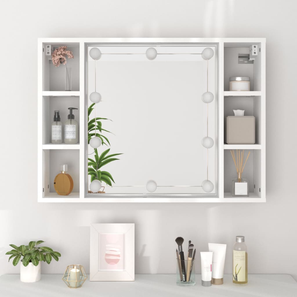 Speilskap med LED hvit 76x15x55 cm