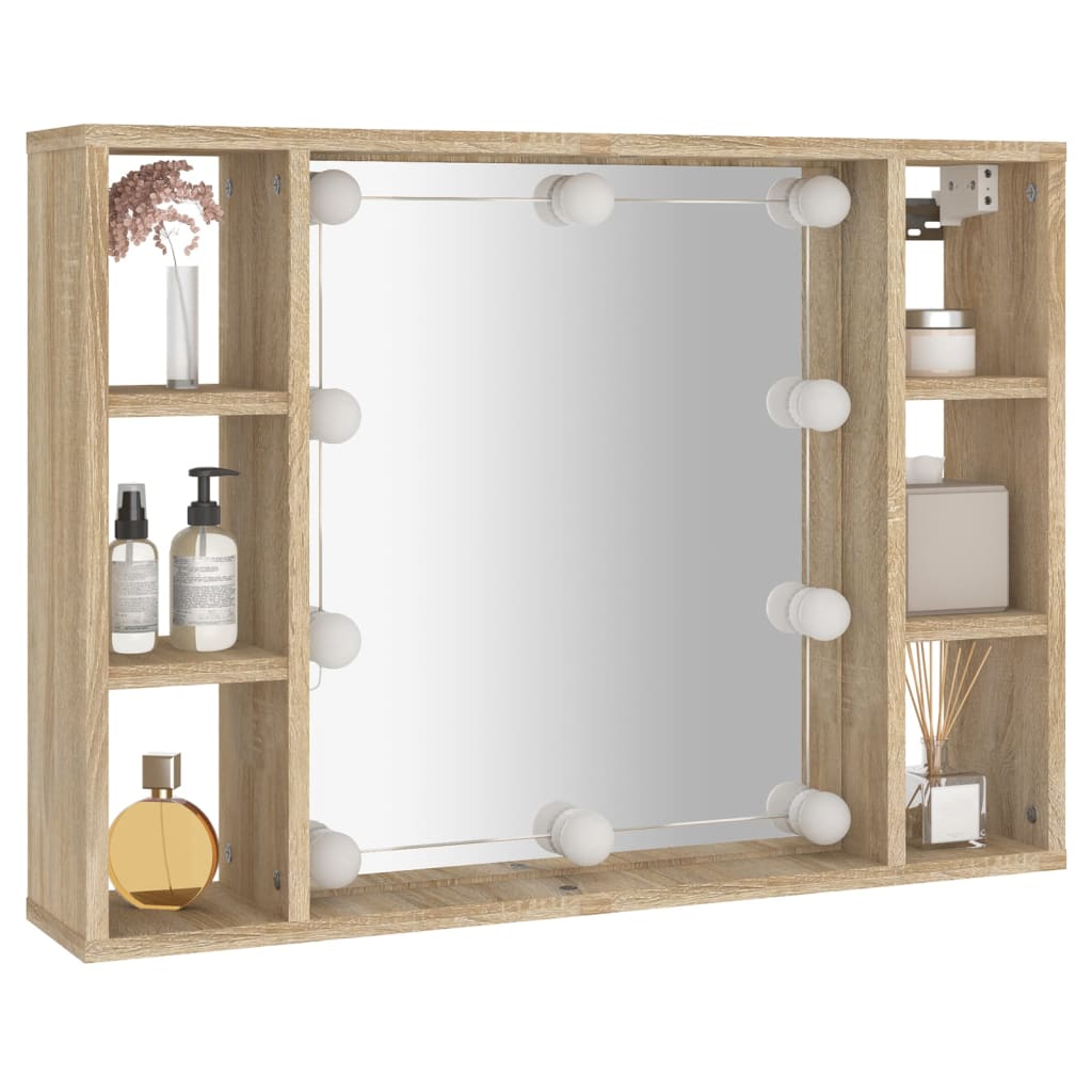 Speilskap med LED sonoma eik 76x15x55 cm