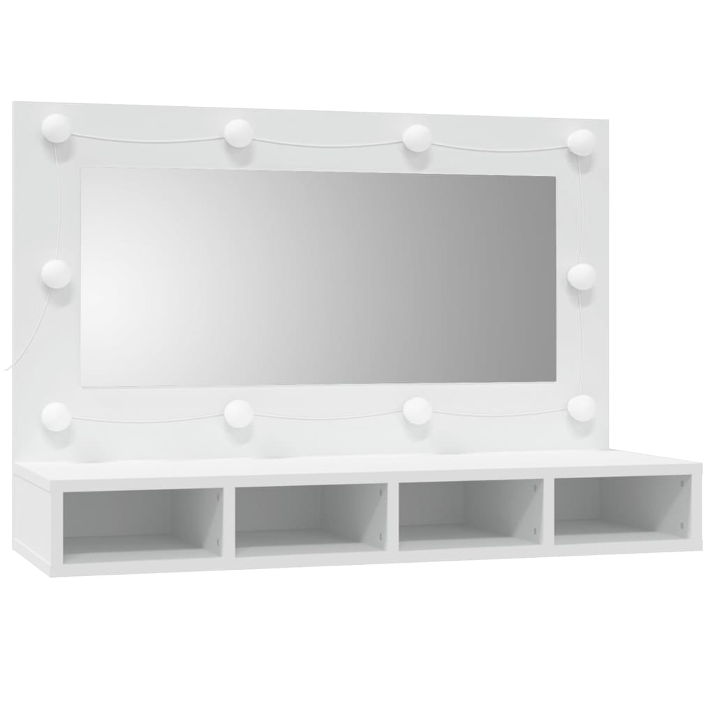 Speilskap med LED hvit 90x31,5x62 cm