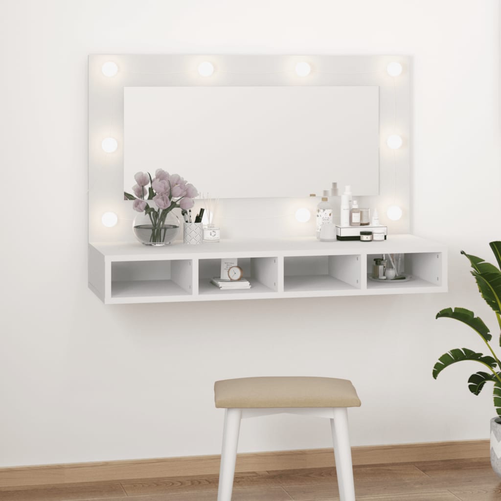 Speilskap med LED hvit 90x31,5x62 cm