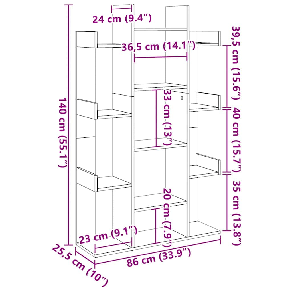 Bokhylle betonggrå 86x25,5x140 cm konstruert tre