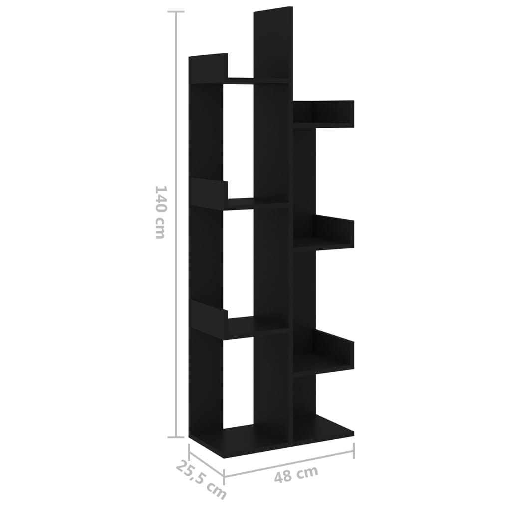 Bokhylle svart 48x25,5x140 cm konstruert tre