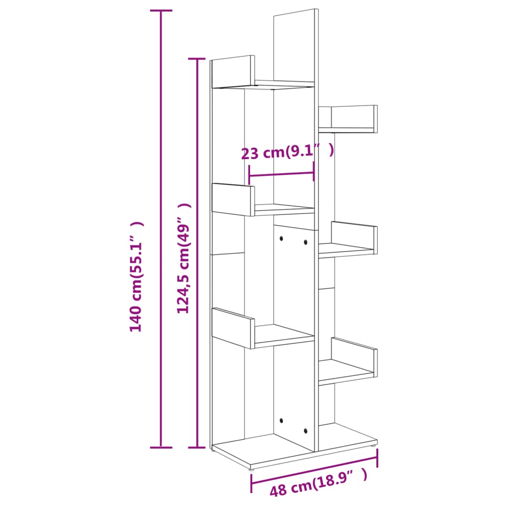 Bokhylle betonggrå 48x25,5x140 cm konstruert tre