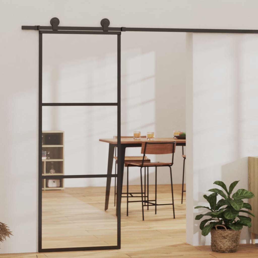 Skyvedør med monteringssett 76x205 cm ESG glass og aluminium