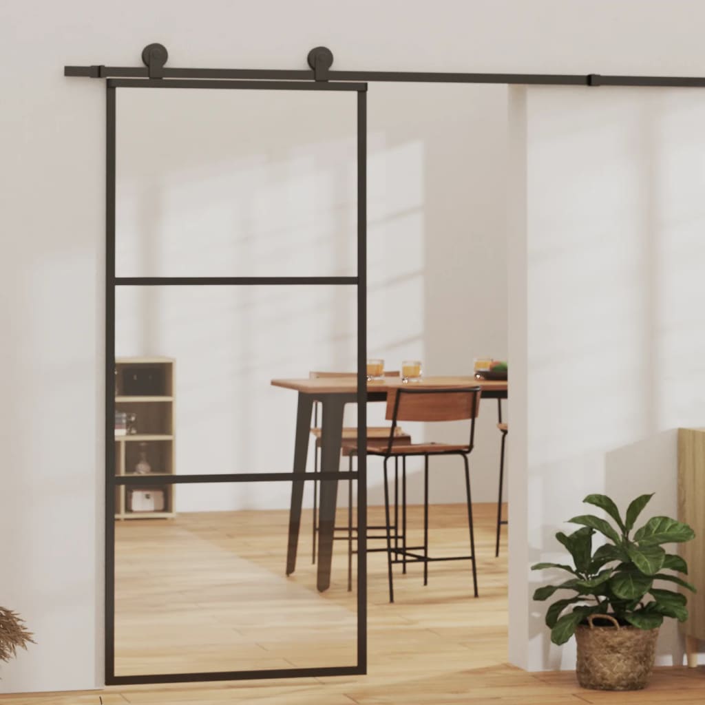 Skyvedør med monteringssett 90x205 cm ESG glass og aluminium