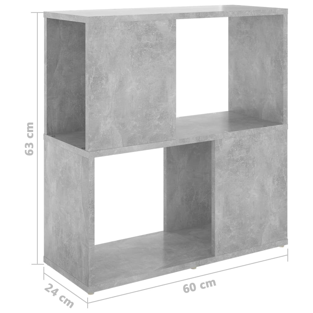 Bokhylle betonggrå 60x24x63 cm konstruert tre