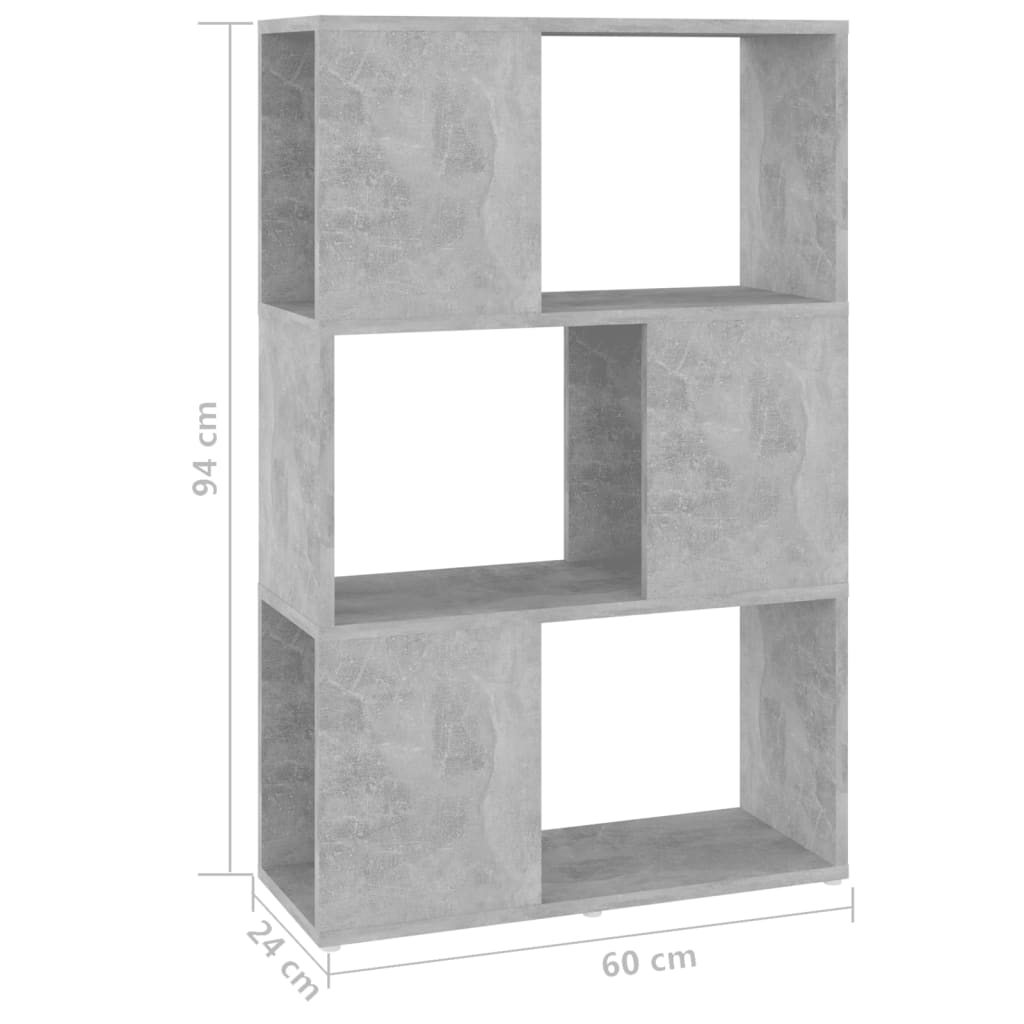 Bokhylle/romdeler betonggrå 60x24x94 cm konstruert tre