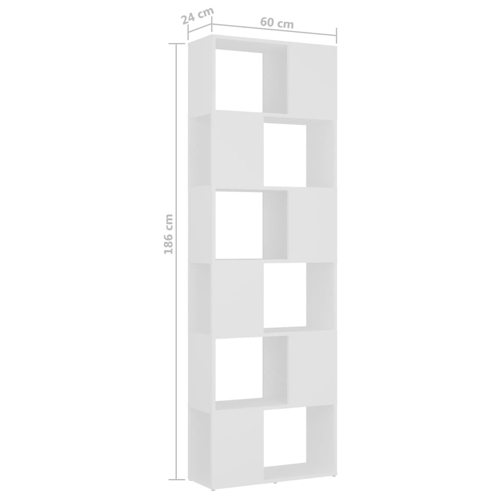 Bokhylle/romdeler hvit 60x24x186 cm