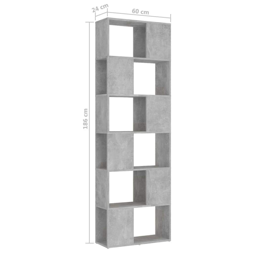 Bokhylle/romdeler betonggrå 60x24x186 cm konstruert tre