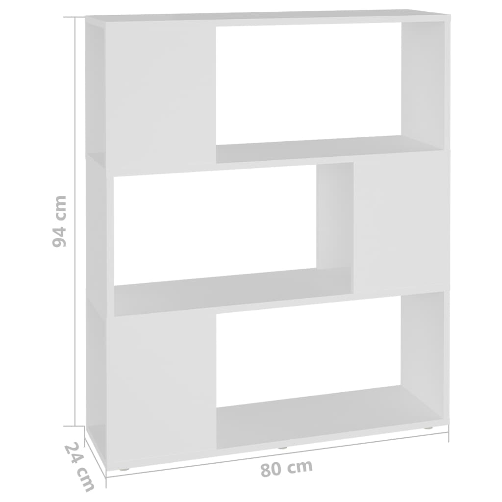 Bokhylle/romdeler hvit 80x24x94 cm konstruert tre