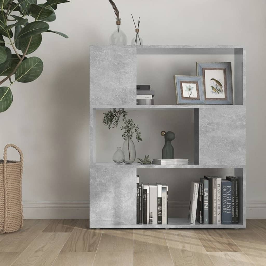 Bokhylle/romdeler betonggrå 80x24x94 cm konstruert tre