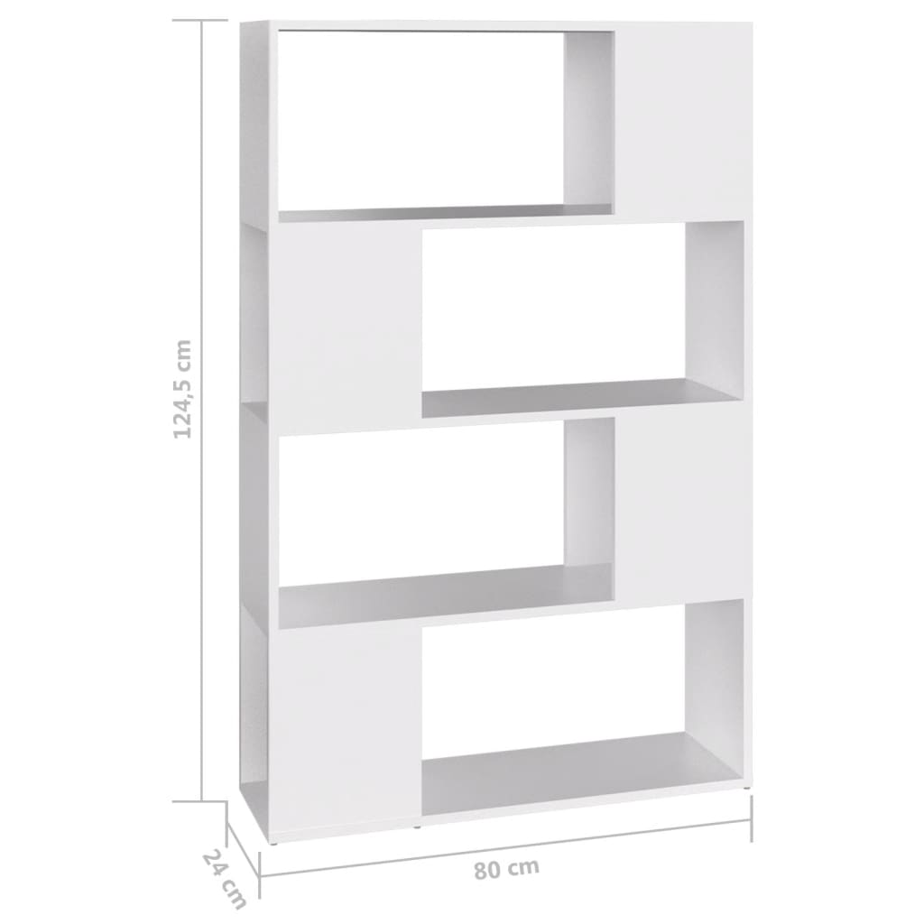 Bokhylle/romdeler hvit 80x24x124,5 cm konstruert tre